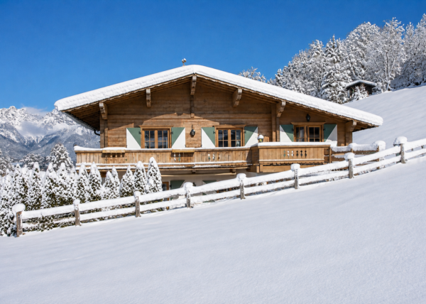 Kitz Chalet in Kitzbühel im Winter mit viel Schnee und verschneiter Berglandschaft